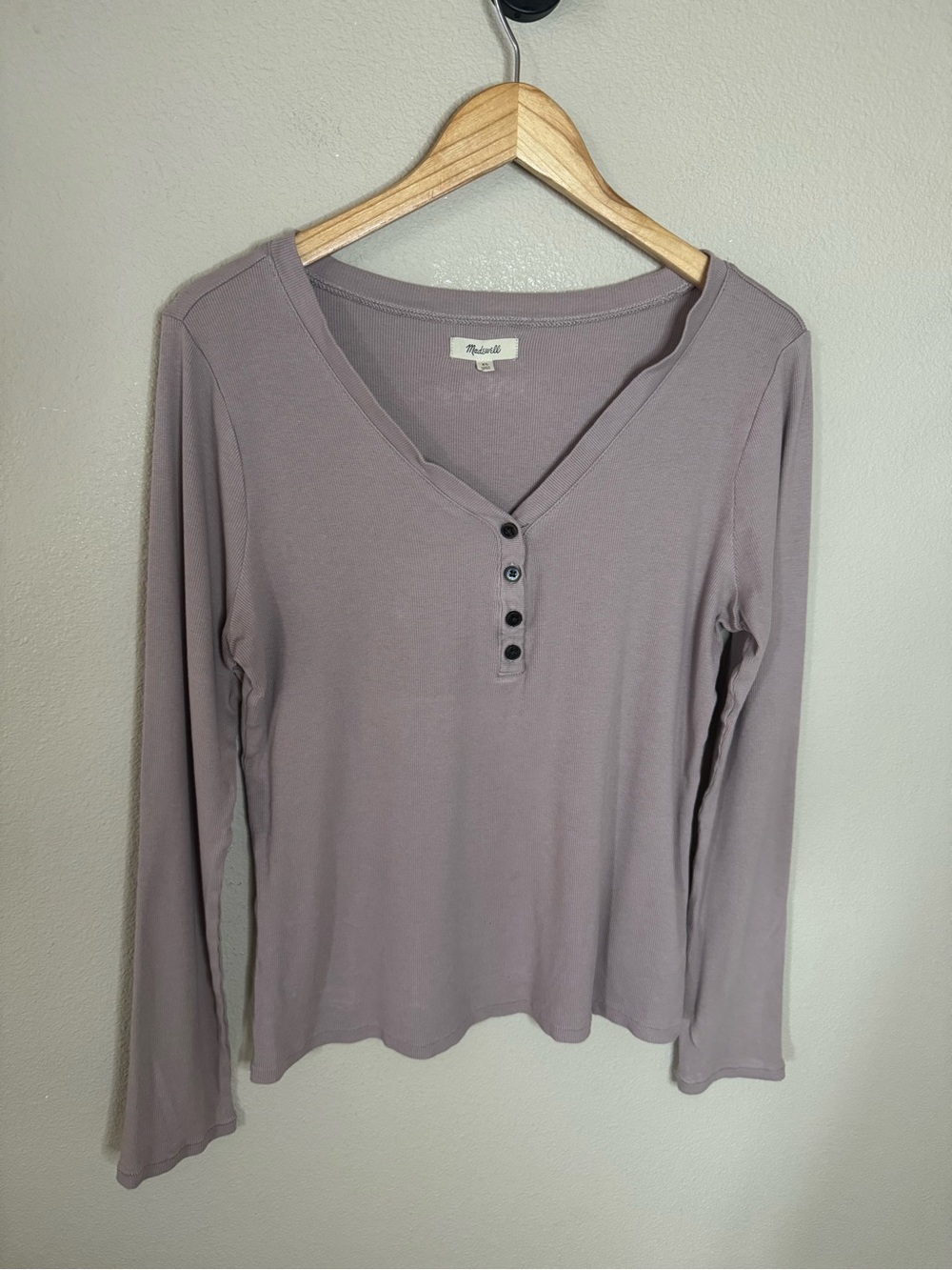 Madewell Ribbed Long Sleeve Henley Top XL Dusty Lavender
